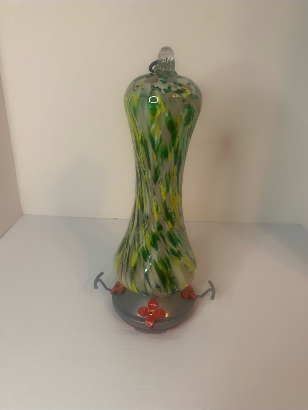 Hummingbird Feeder Green & Yellow Glass